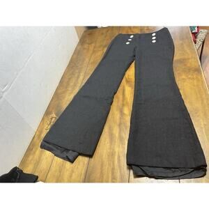 Tory Burch Wide-Legged Sailor Pants Size 8 Black Wool Flare Leg Buttons